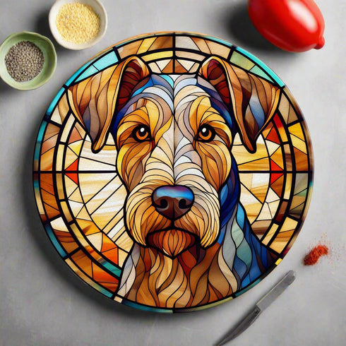 Airedale Terrier Circular Glass Suncatcher Worktop Saver